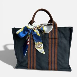 HERMES Fourre ToutPM Hand Bag Canvas Blue Navy